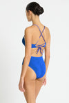 Multi wear crinkle bikini top with thin straps, Selena Crop in Cobalt