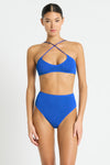 Multi wear crinkle bikini top with thin straps, Selena Crop in Cobalt