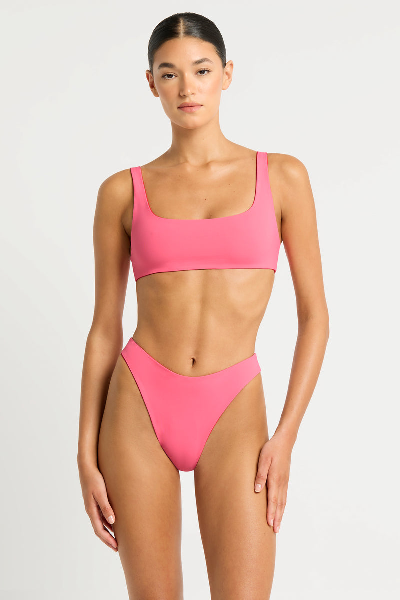 Quinn Crop in Cherry Hibiscus Lycra | bond-eye Australia