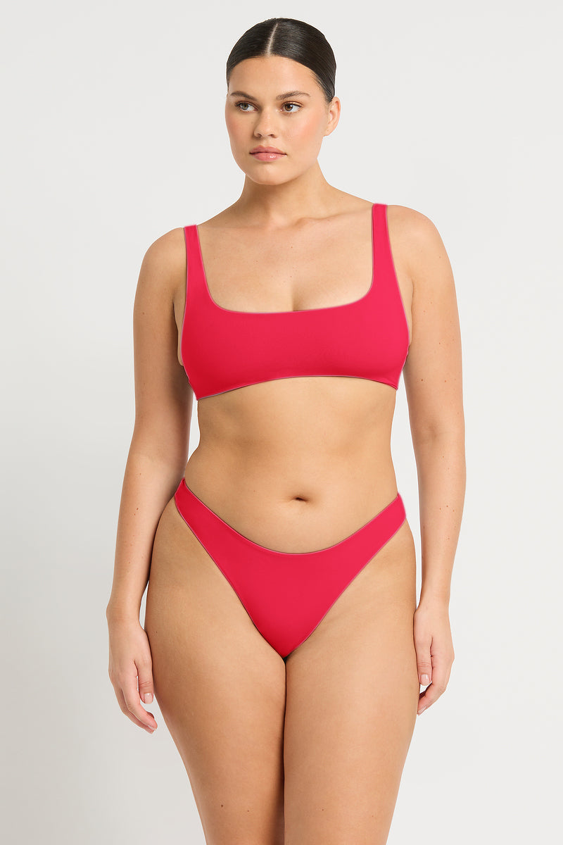 Quinn Crop in Cherry Hibiscus Lycra | bond-eye Australia