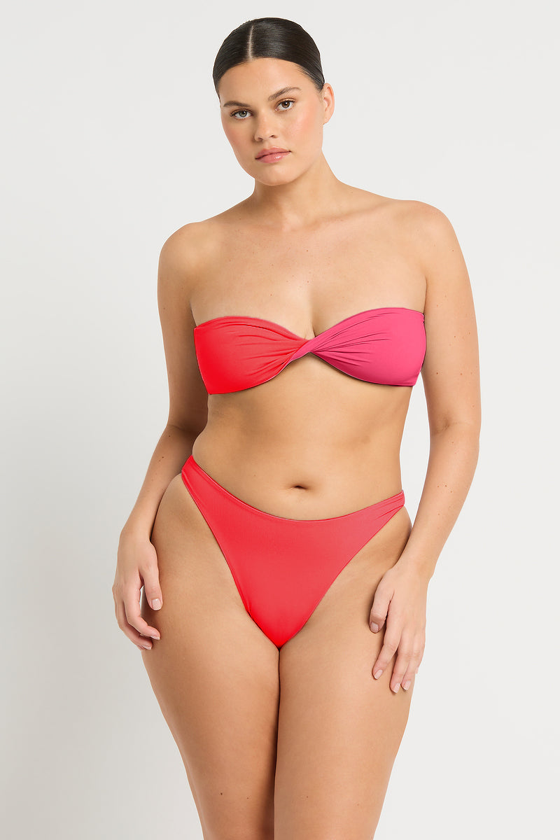 Ida Tie Back Bandeau in Cherry Hibiscus Lycra | bond-eye Australia