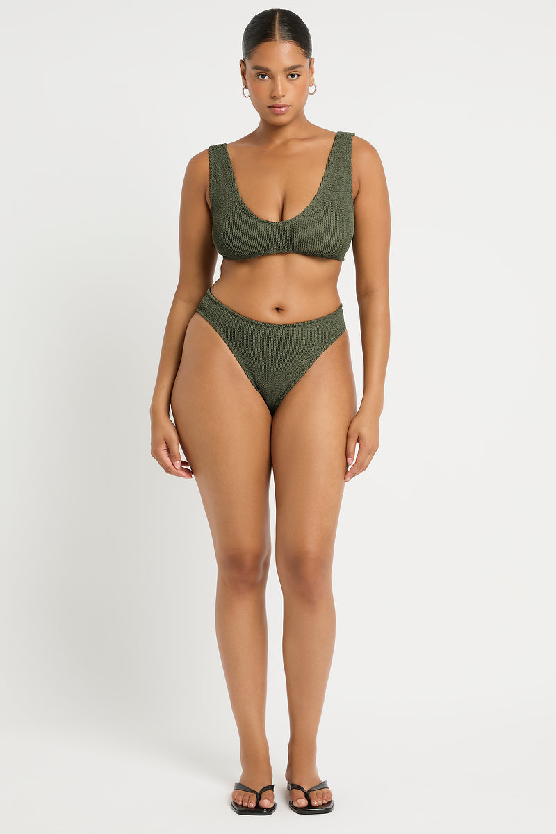 Curve Scout Crop in Khaki - Amanda Front