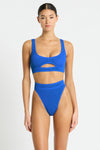 Crinkle supportive cut out bikini top, Sasha Crop in Cobalt