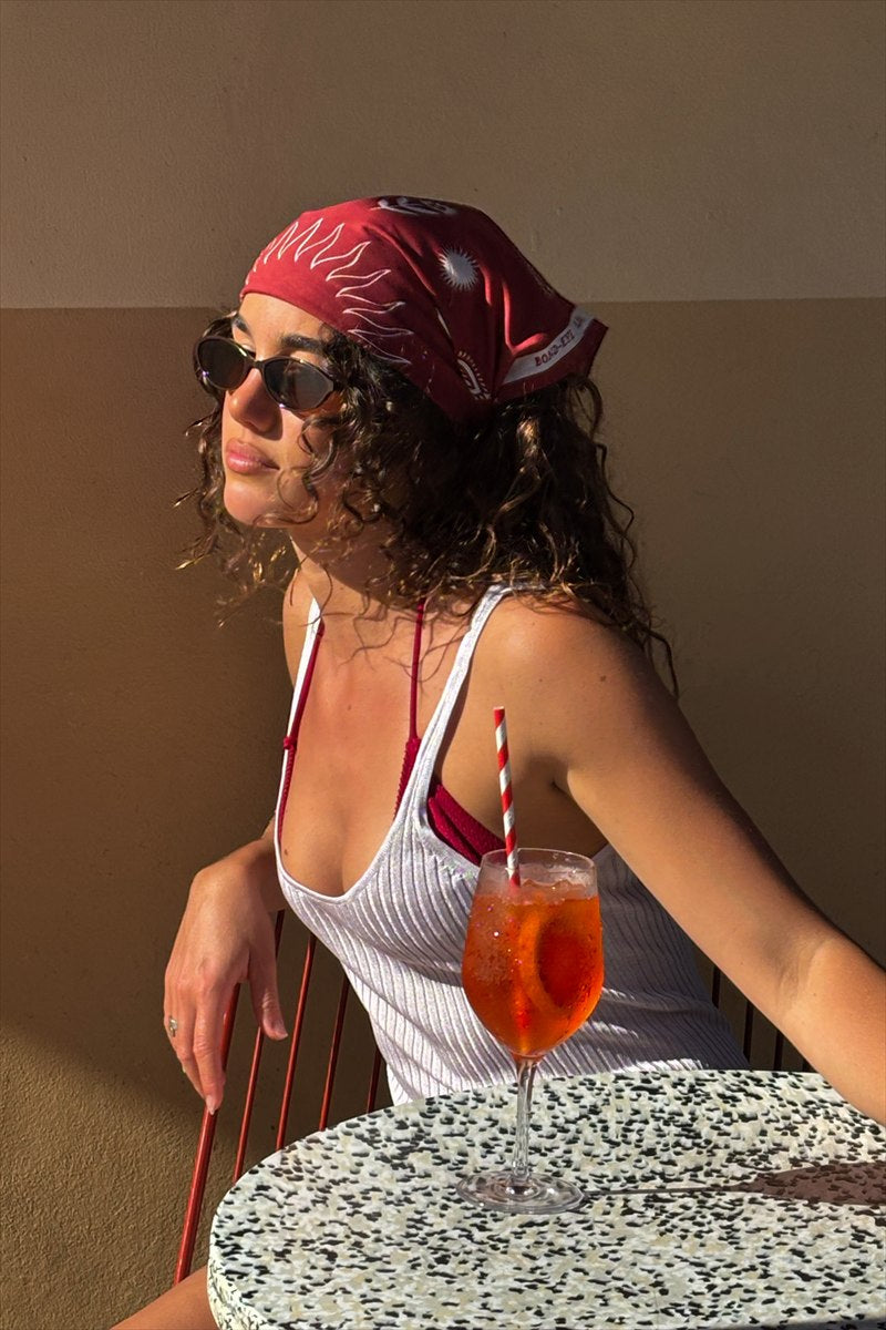 Kendal Scarf in Wine - Styled as a head scarf
